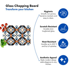 Brown And Blue Geometric Pattern Glass Chopping Board