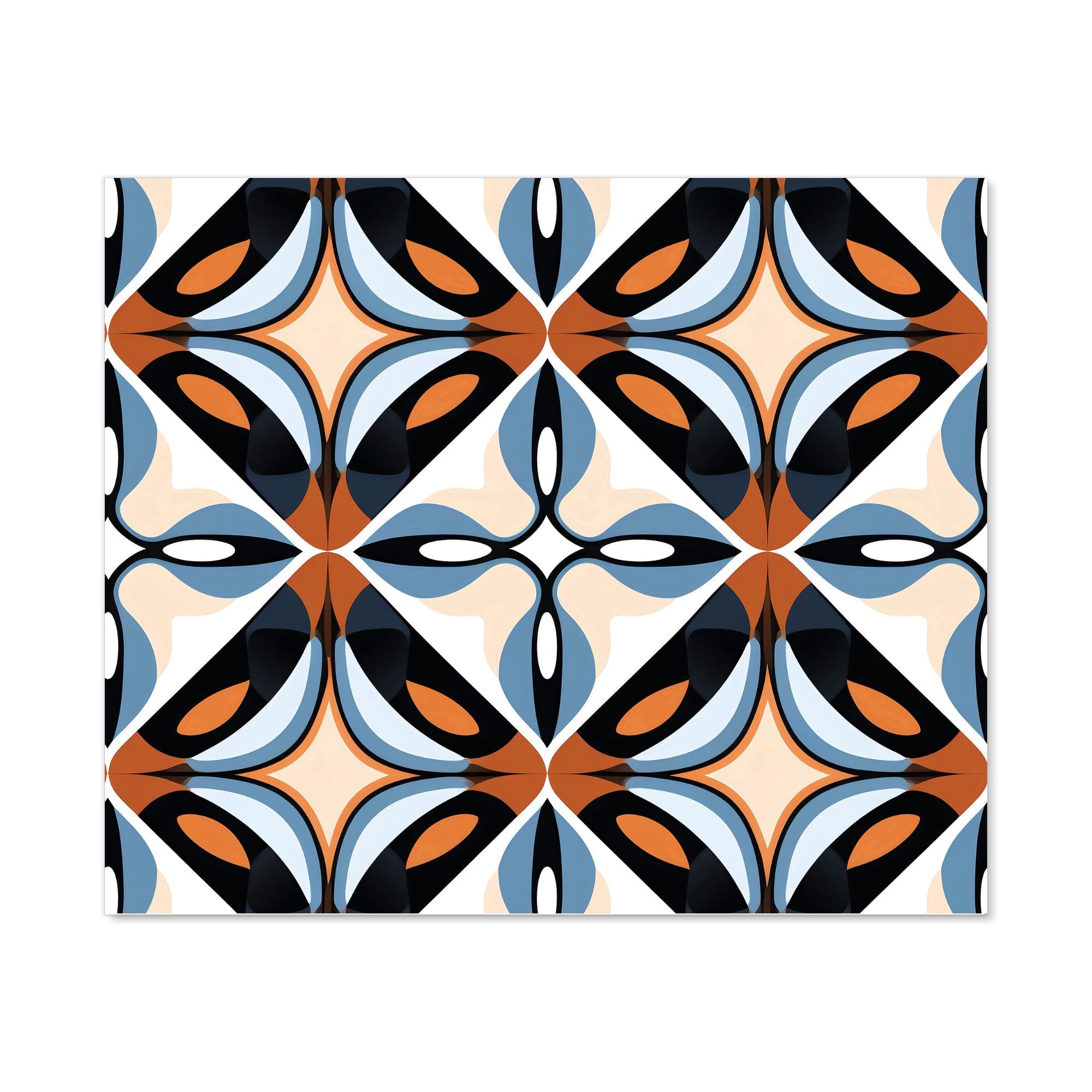 Brown And Blue Geometric Pattern Kitchen Splashback