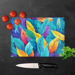 Bright Colourful Leaves Glass Chopping Board