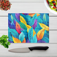Bright Colourful Leaves Glass Chopping Board
