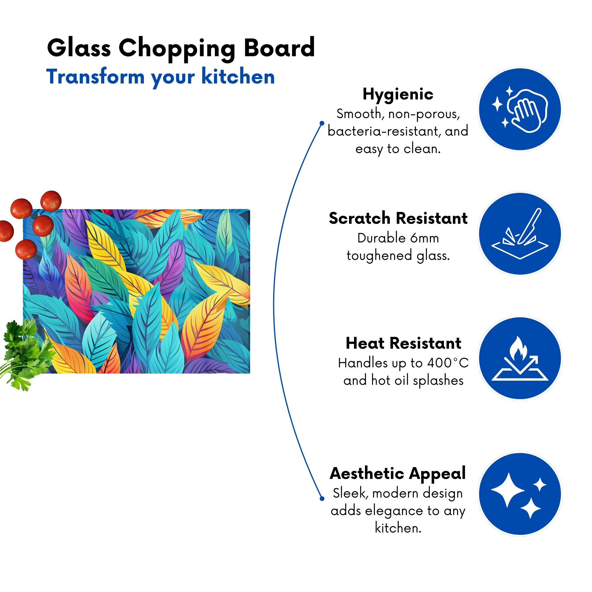 Bright Colourful Leaves Glass Chopping Board