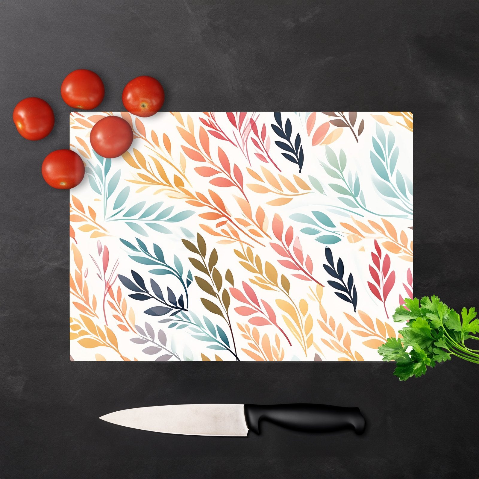 Colouful Sping Leaves Glass Chopping Board