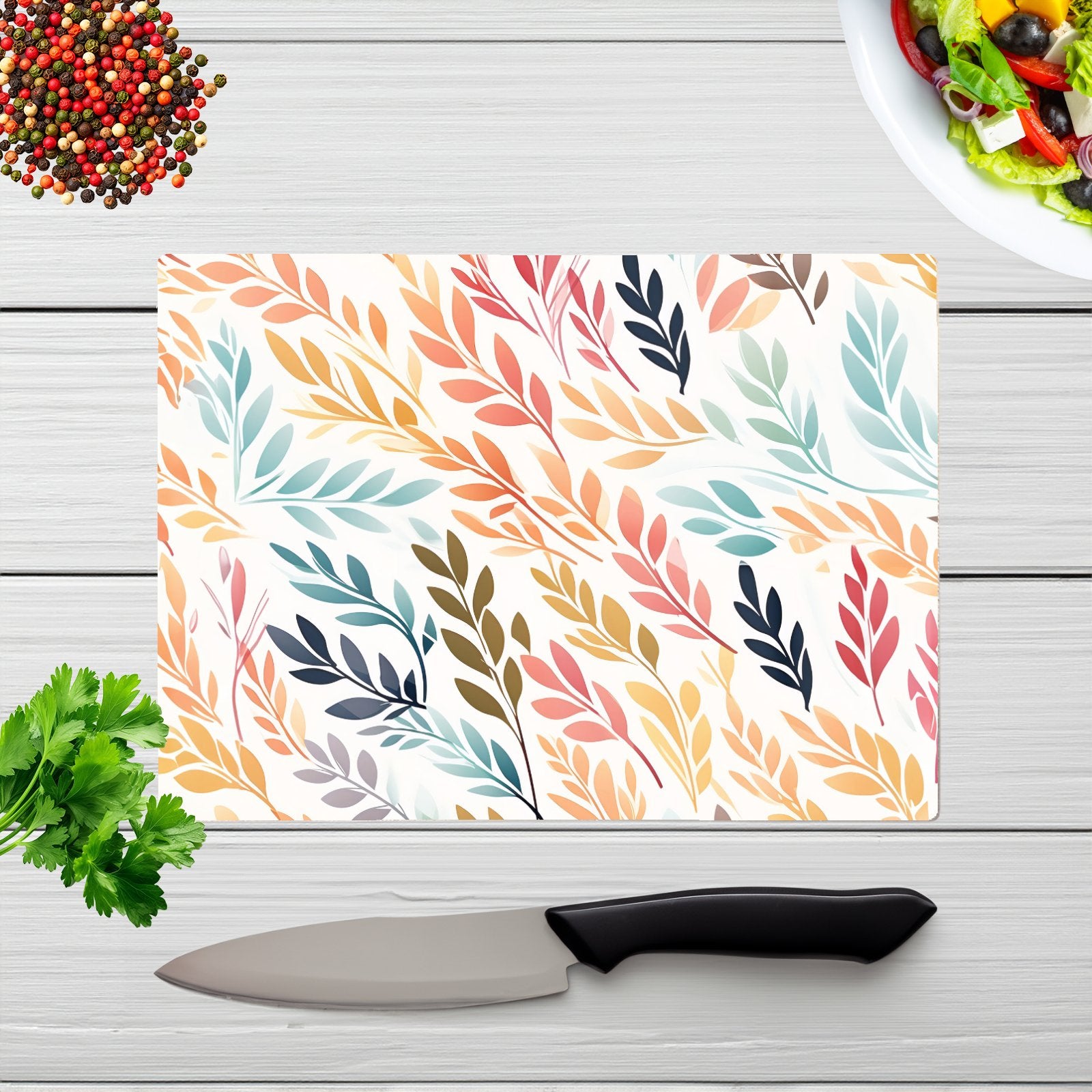 Colouful Sping Leaves Glass Chopping Board