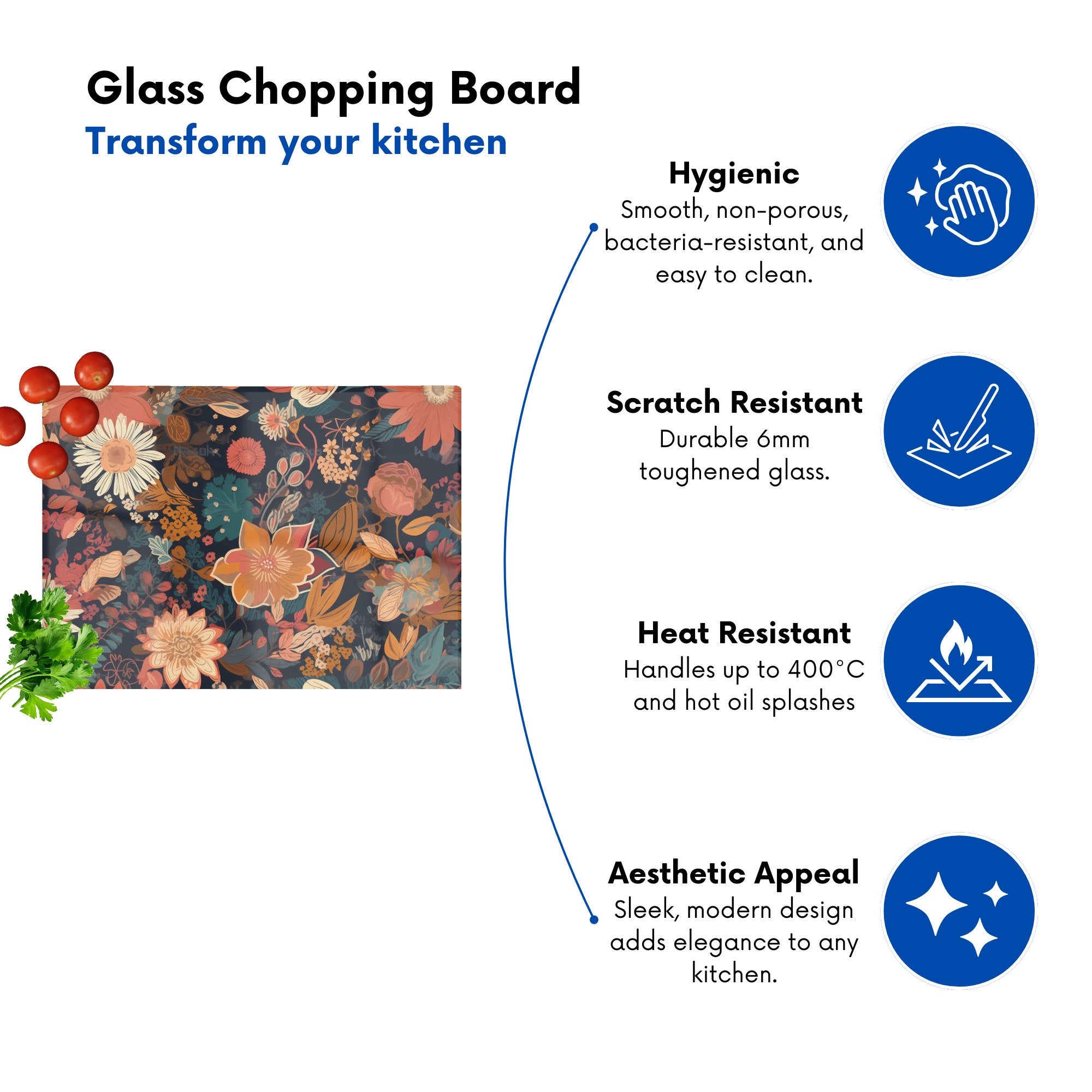 Boho Chic Flower Glass Chopping Board