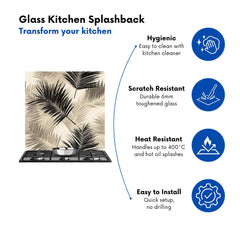 Black And White Tropical Palm Leaves Kitchen Splashback