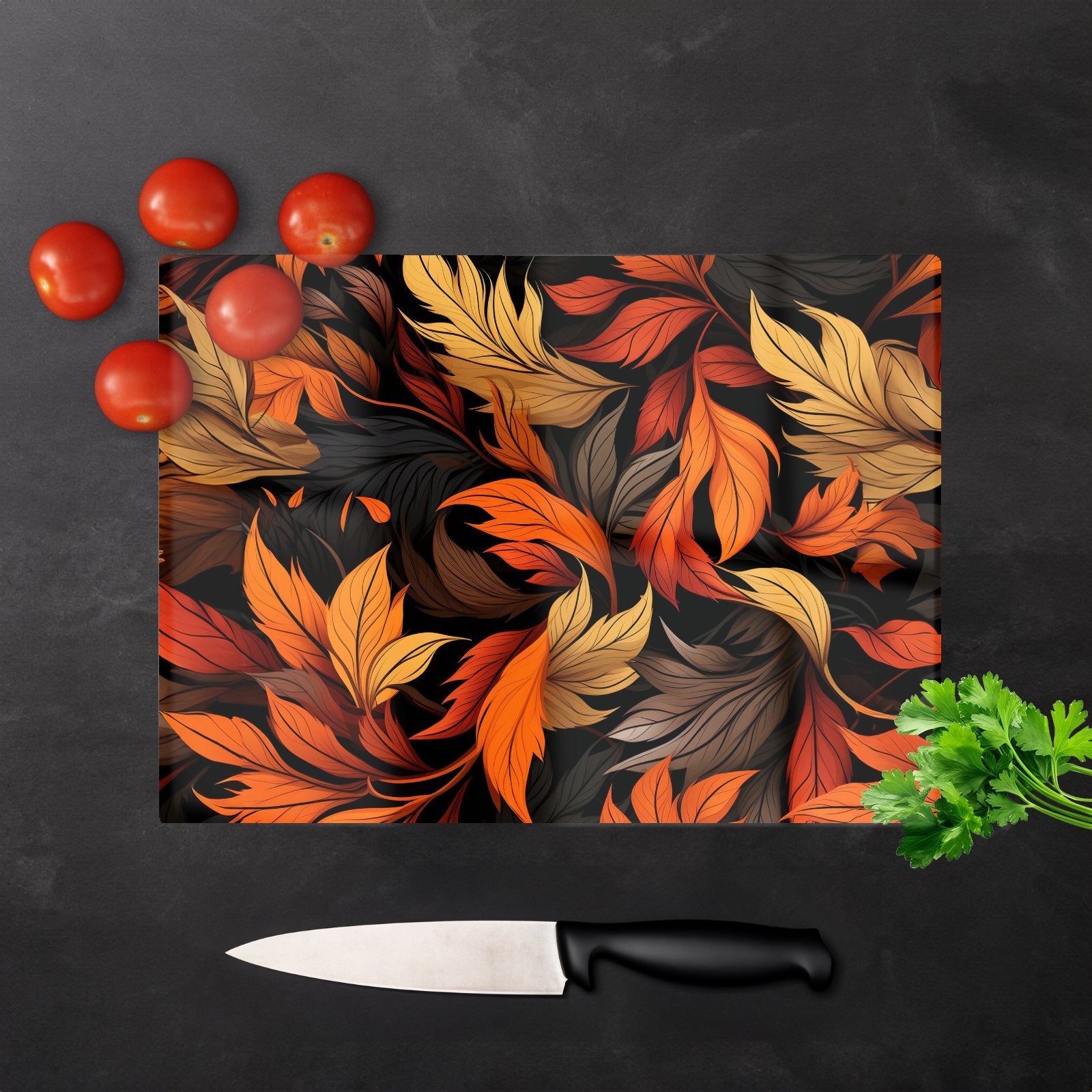 Autumn Leaves Design Glass Chopping Board