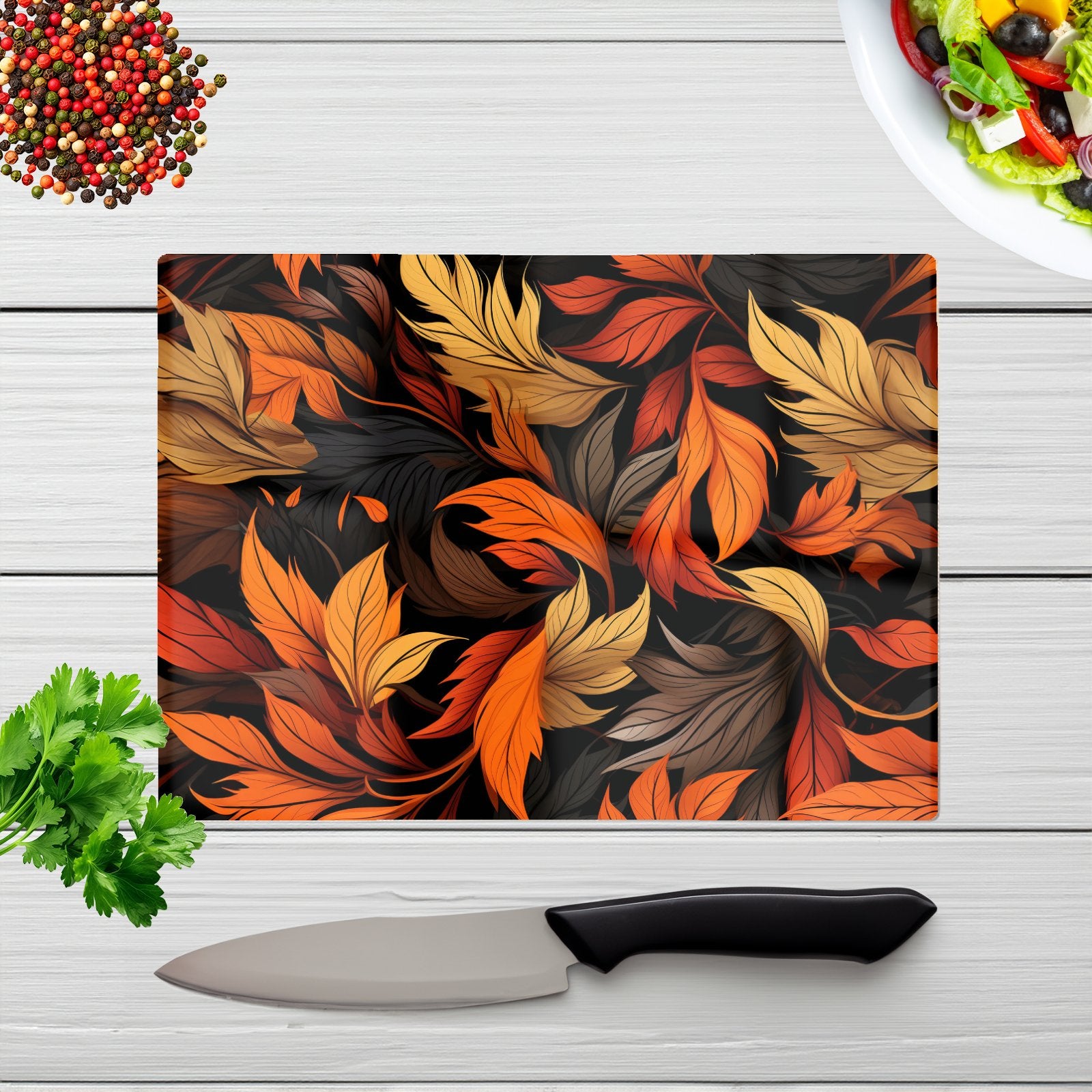 Autumn Leaves Design Glass Chopping Board