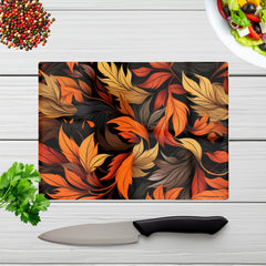 Autumn Leaves Design Glass Chopping Board