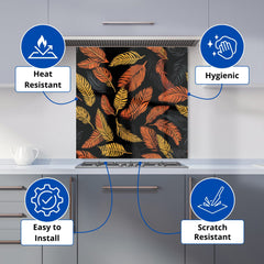 Orange Feather Leaves Kitchen Splashback
