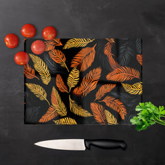 Orange Feather Leaves Glass Chopping Board