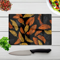 Orange Feather Leaves Glass Chopping Board
