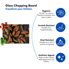 Orange Feather Leaves Glass Chopping Board
