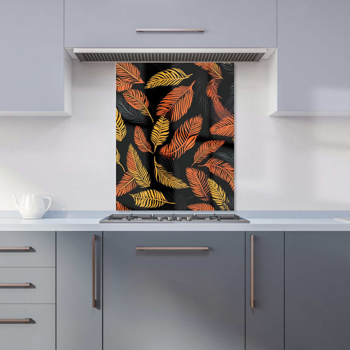 Orange Feather Leaves Kitchen Splashback