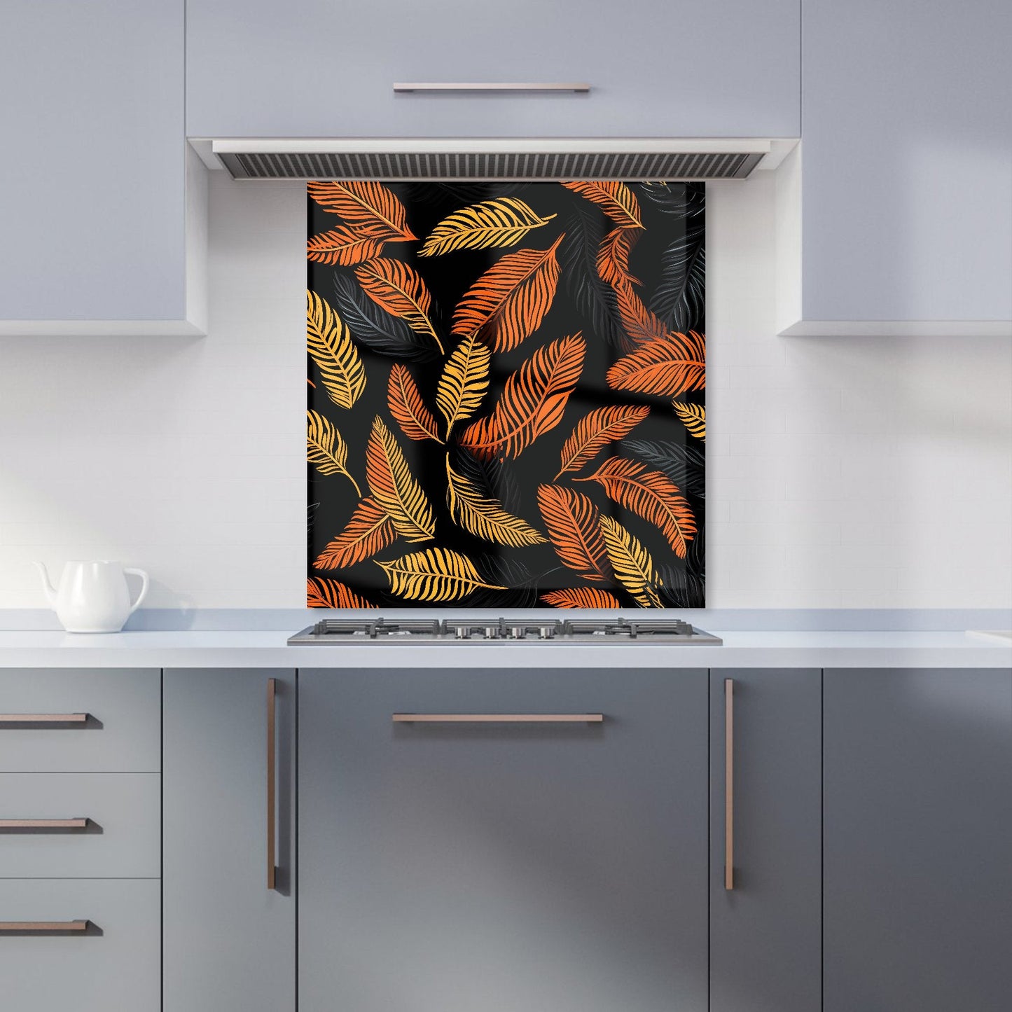 Orange Feather Leaves Kitchen Splashback