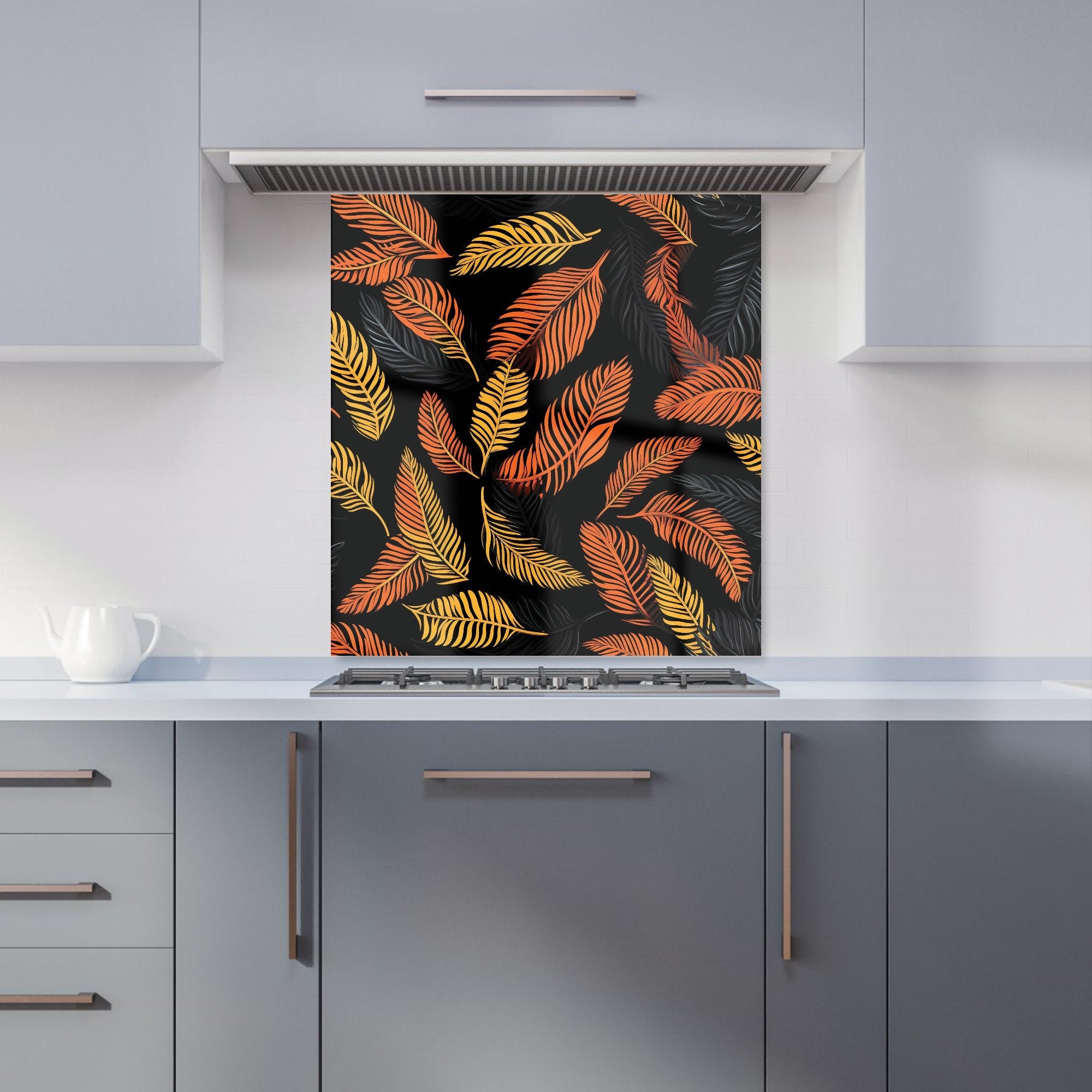 Orange Feather Leaves Kitchen Splashback