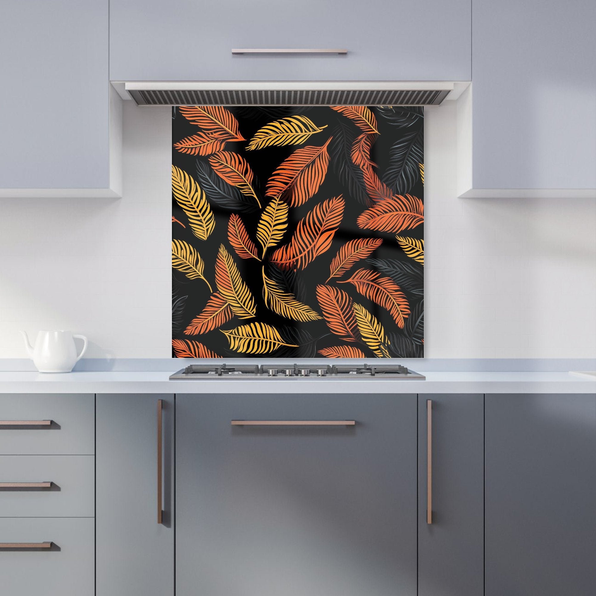 Orange Feather Leaves Kitchen Splashback