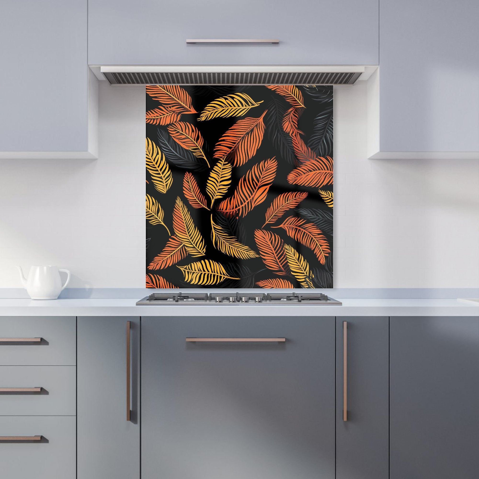 Orange Feather Leaves Kitchen Splashback