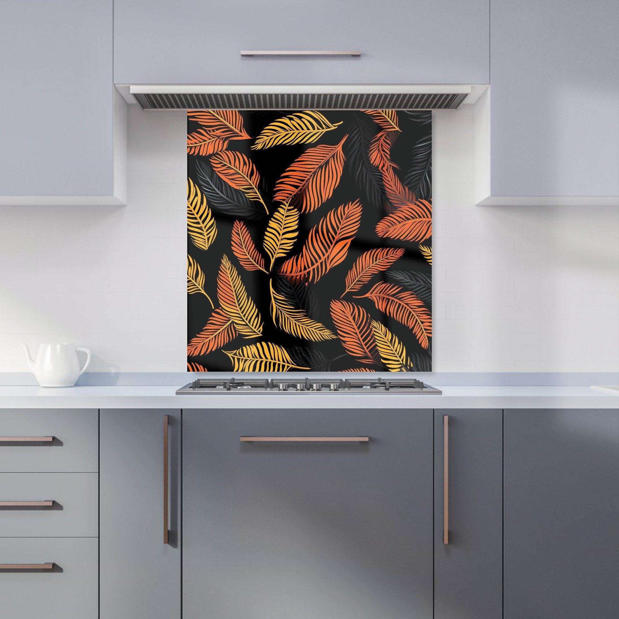 Orange Feather Leaves Kitchen Splashback