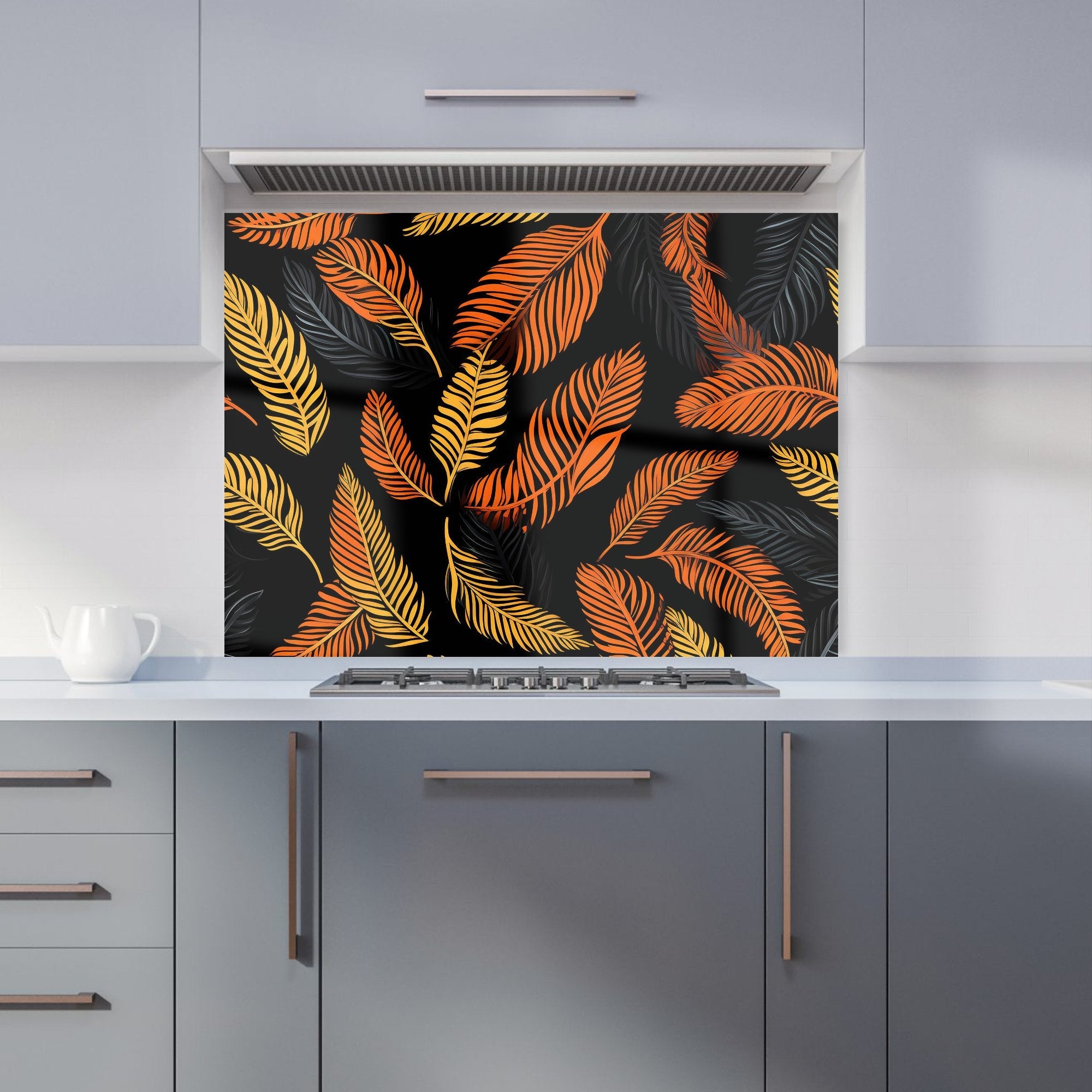 Orange Feather Leaves Kitchen Splashback