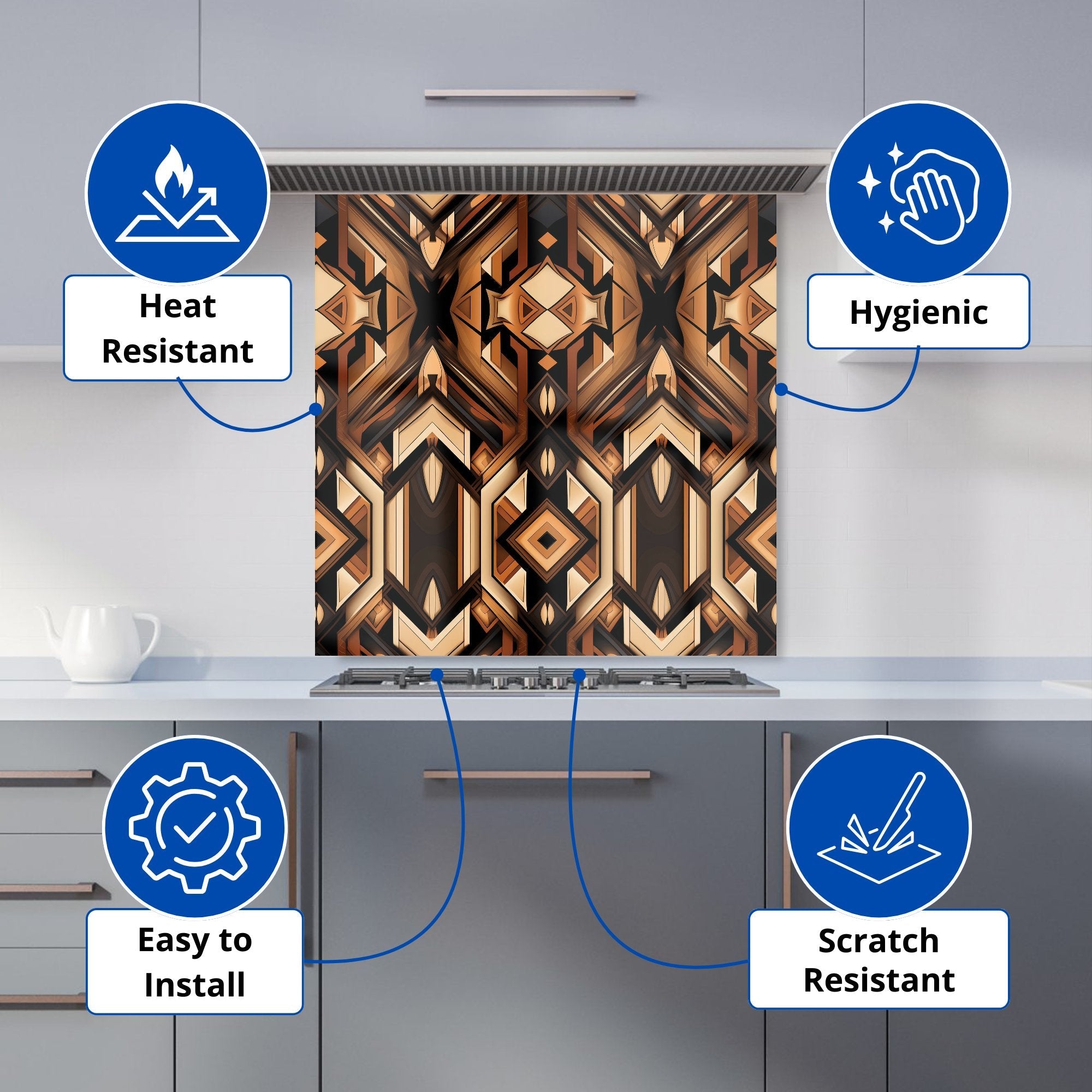 Black And Brown Intricate Pattern Kitchen Splashback