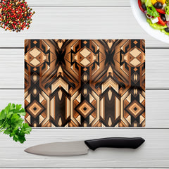 Black And Brown Intricate Pattern Glass Chopping Board