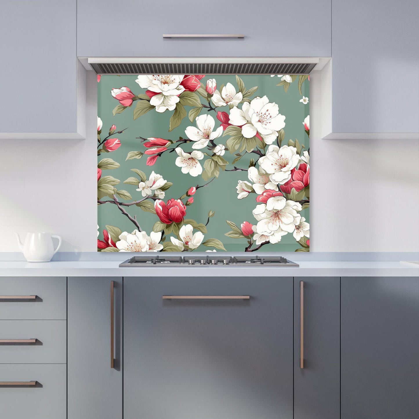 Pink And White Blossom Kitchen Splashback