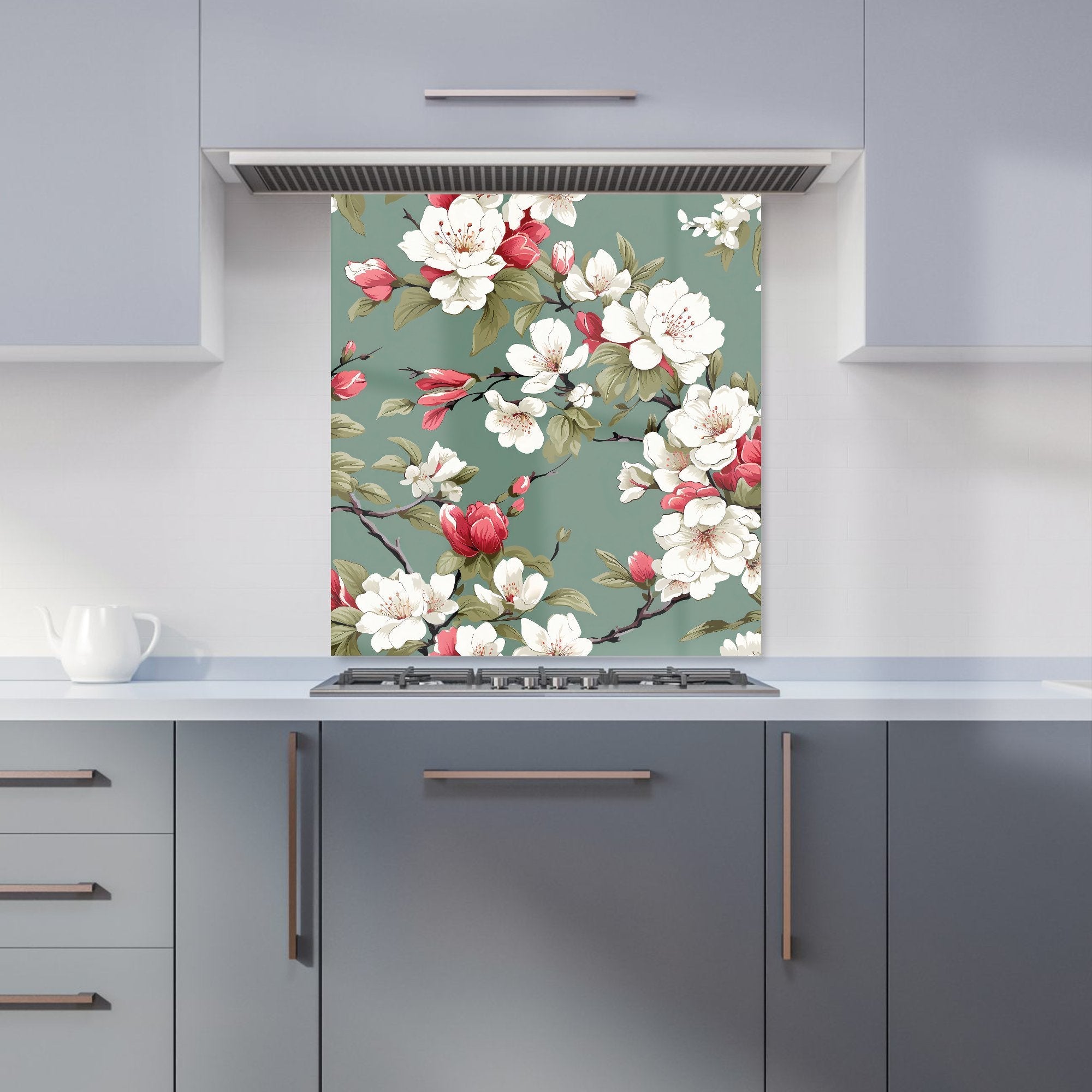Pink And White Blossom Kitchen Splashback