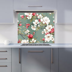 Pink And White Blossom Kitchen Splashback