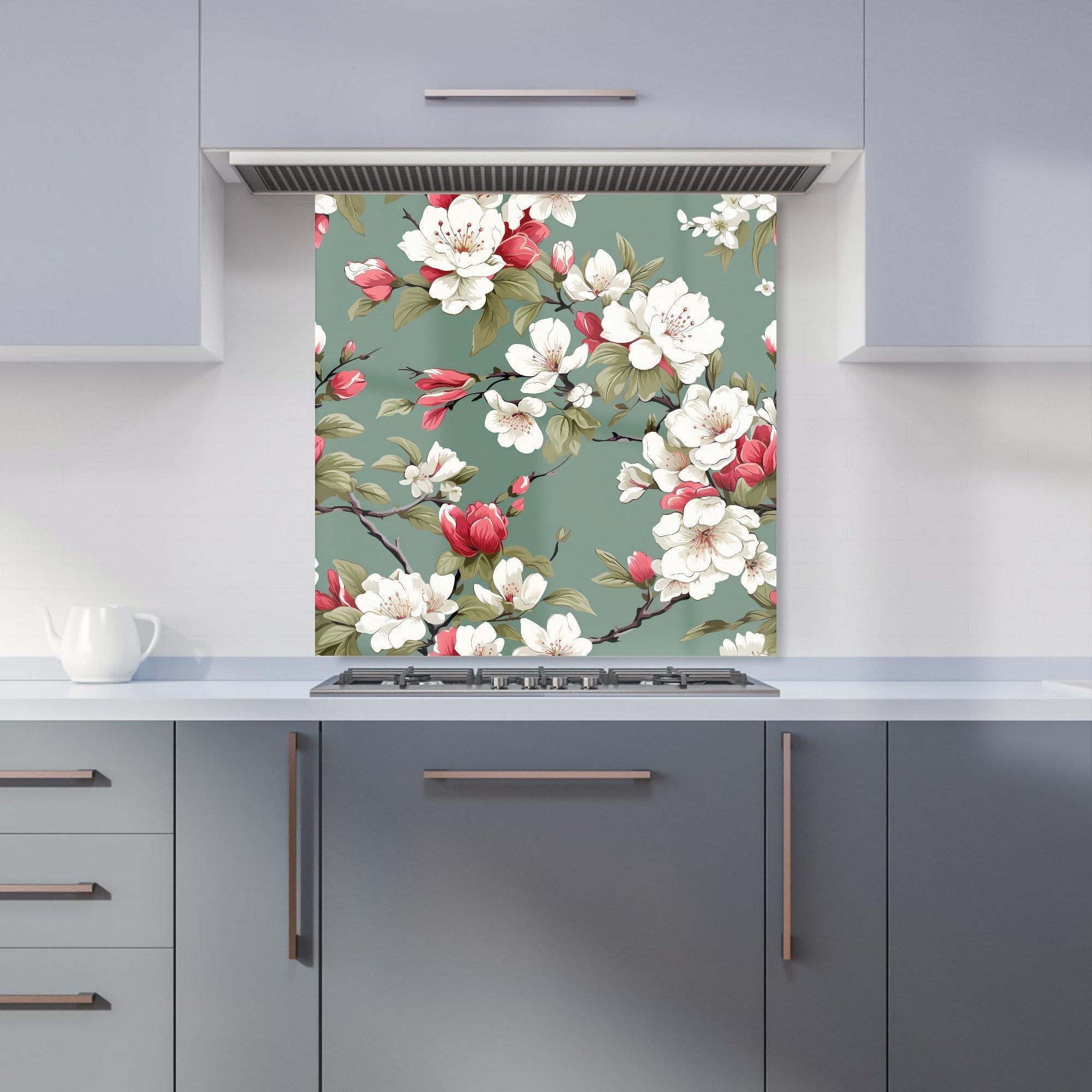 Pink And White Blossom Kitchen Splashback