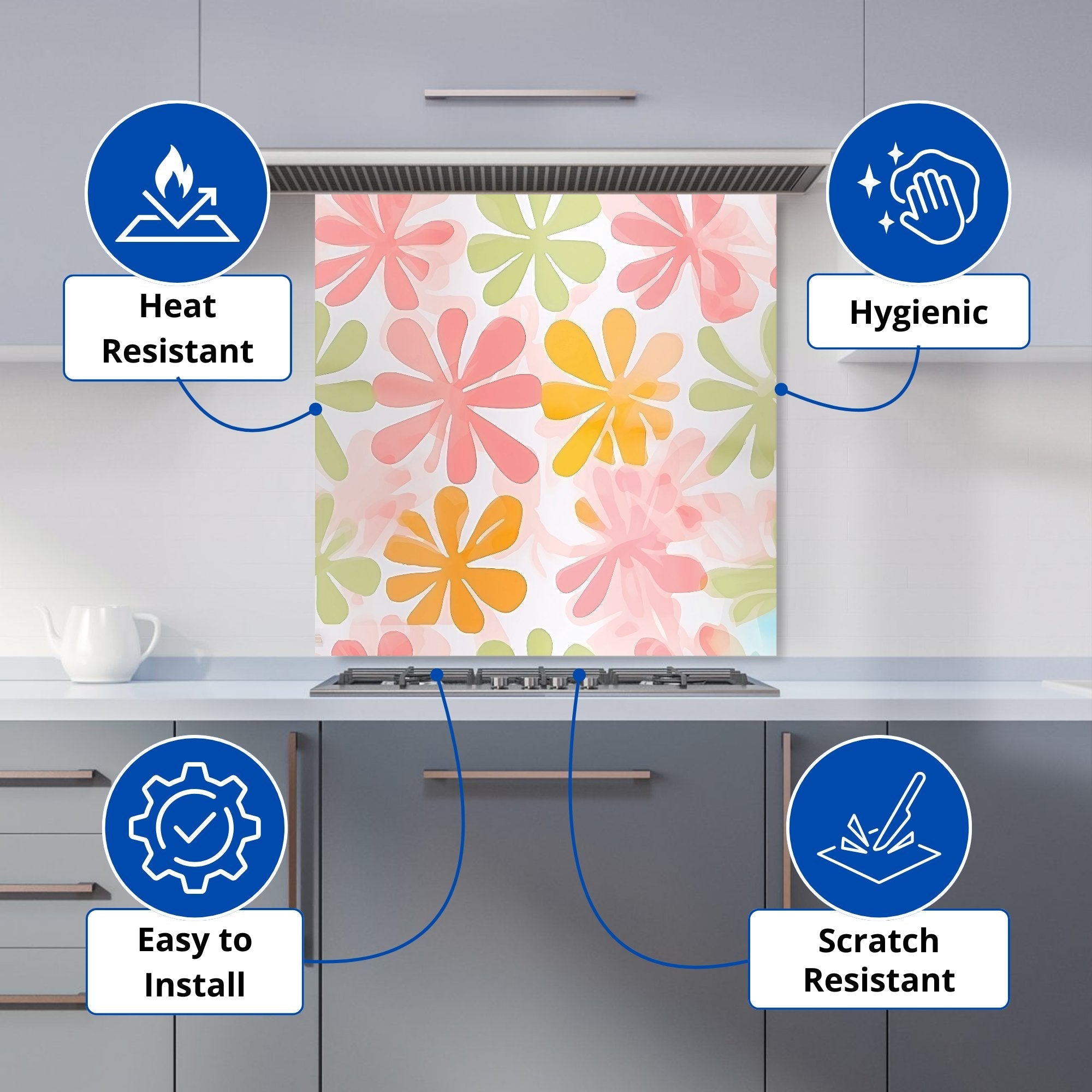 Yellow And Pink Flowers Kitchen Splashback