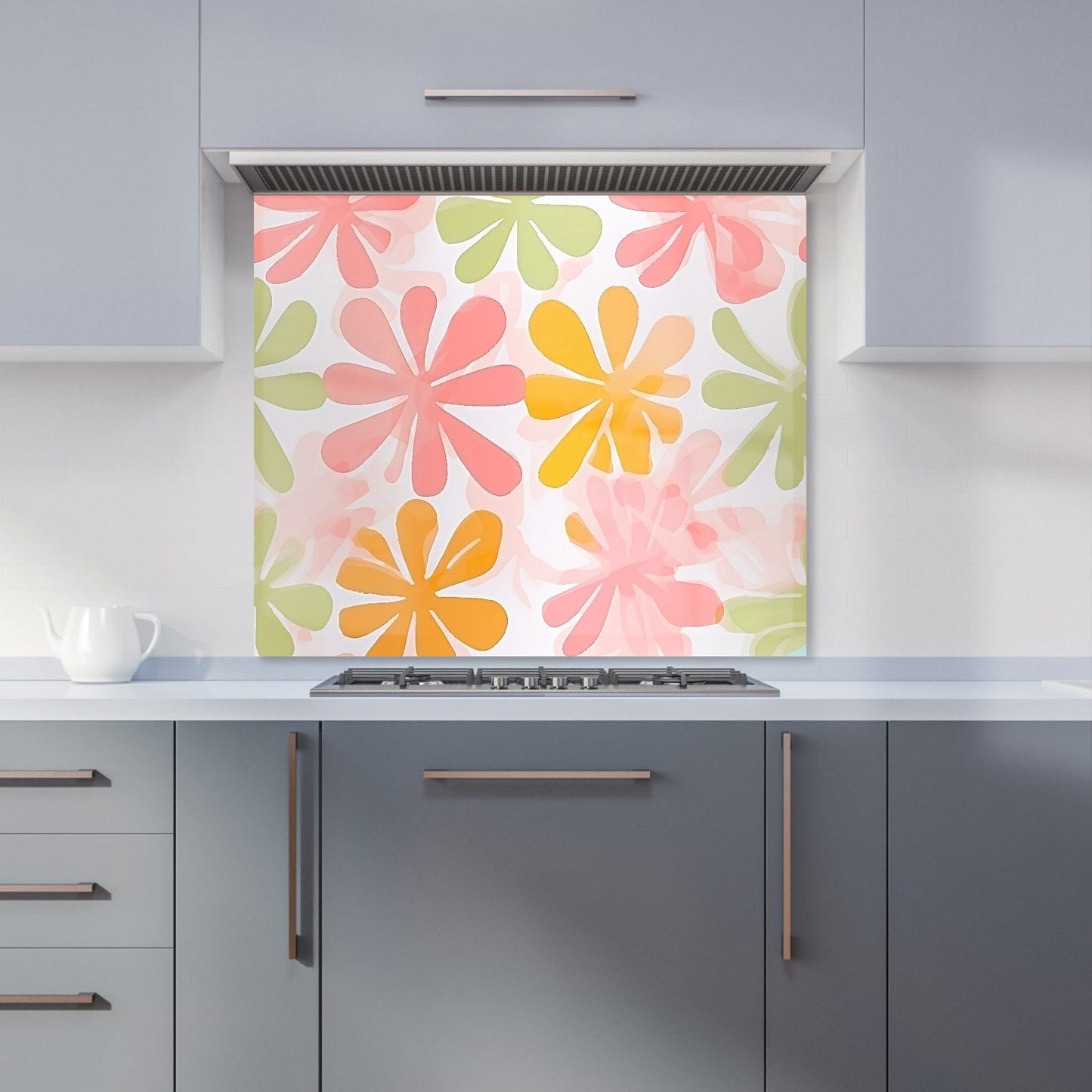 Yellow And Pink Flowers Kitchen Splashback