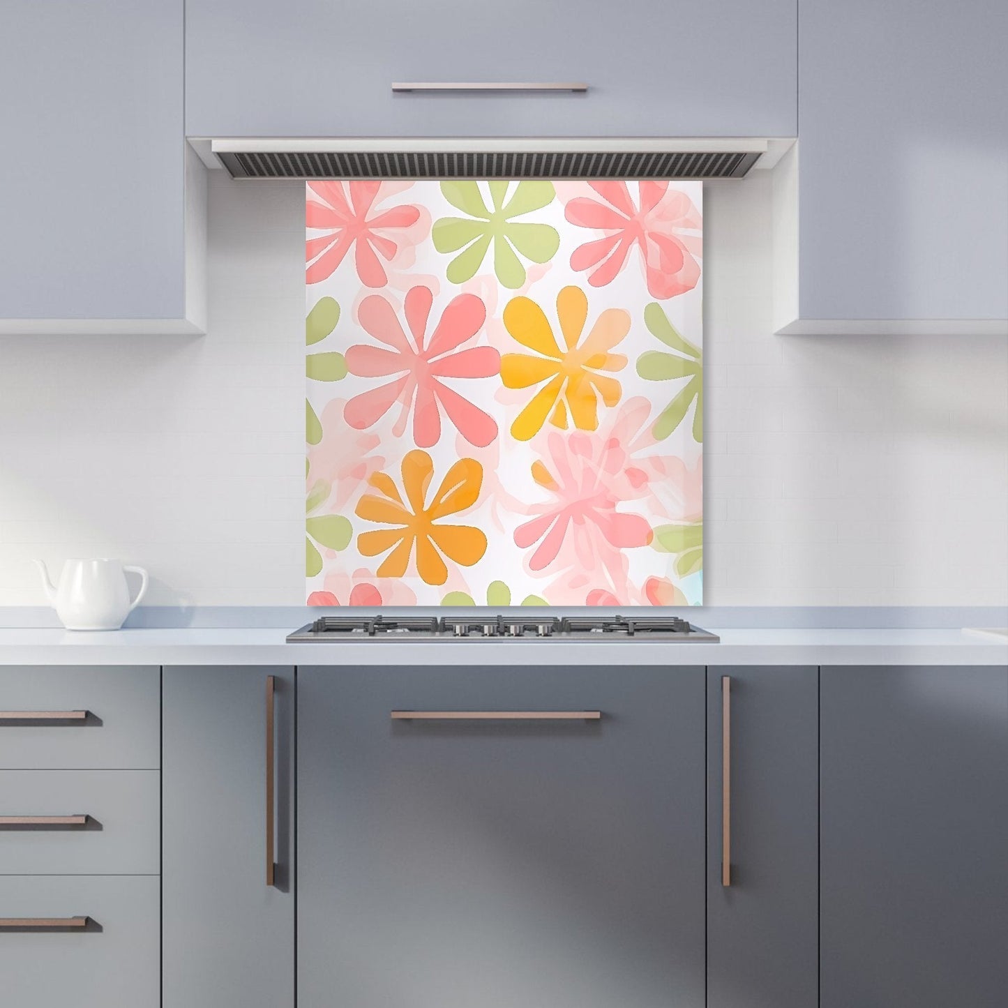 Yellow And Pink Flowers Kitchen Splashback