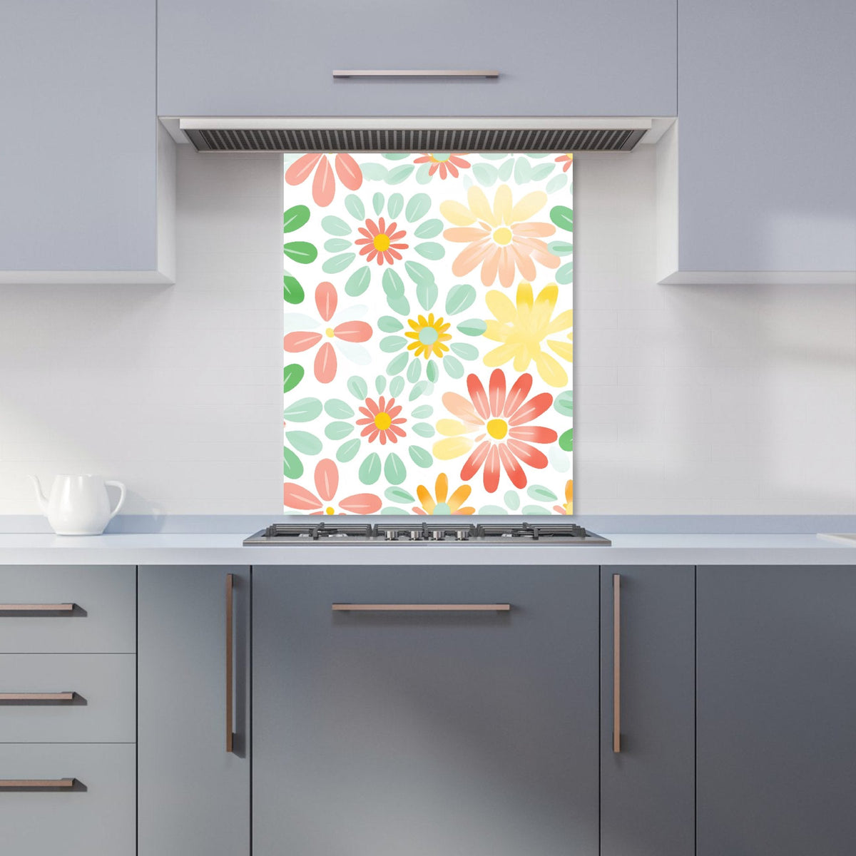 Green and Yellow Flowers Kitchen Splashback