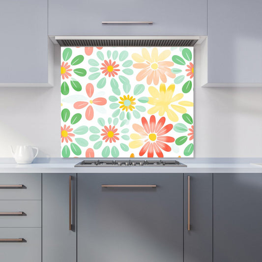 Green and Yellow Flowers Kitchen Splashback