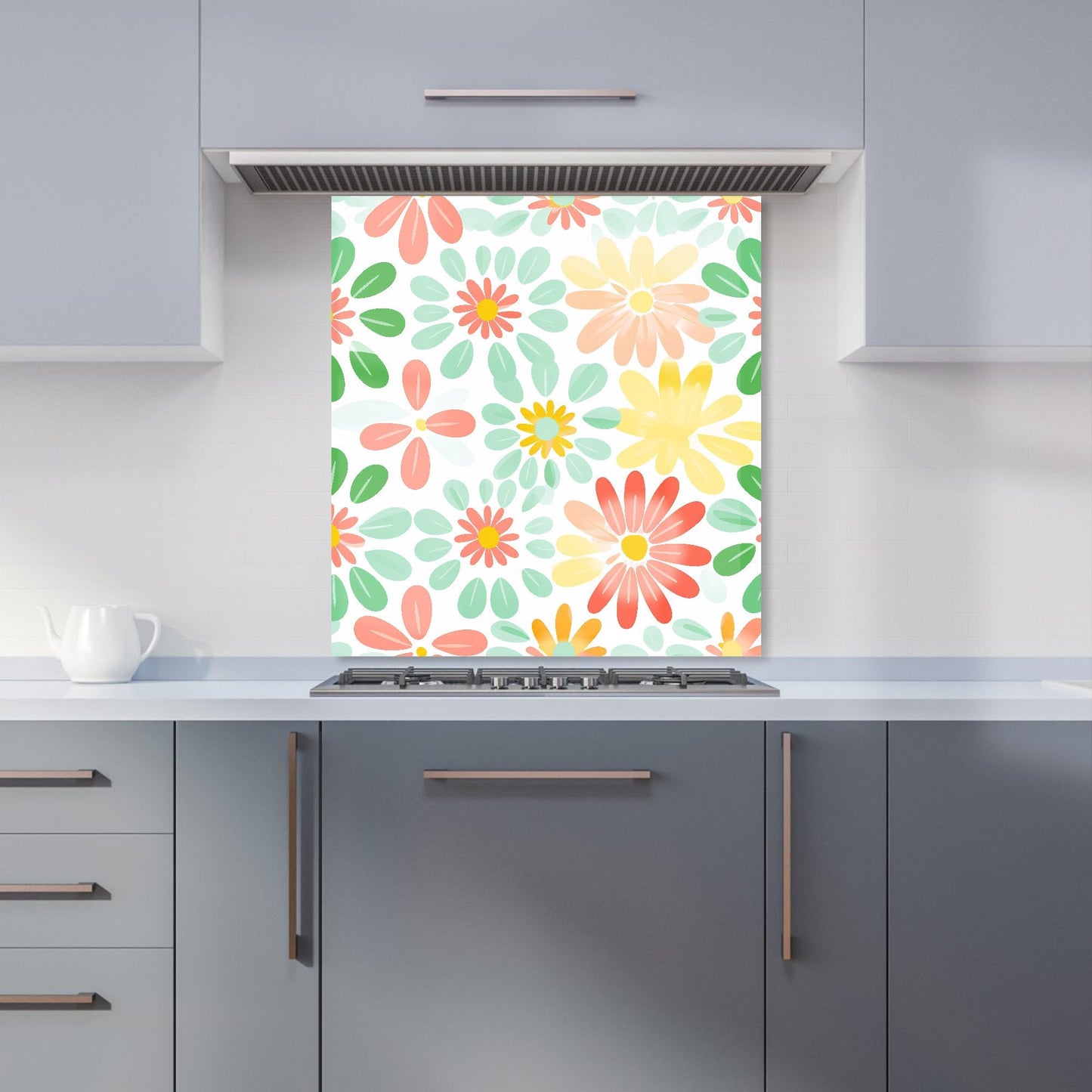 Green and Yellow Flowers Kitchen Splashback