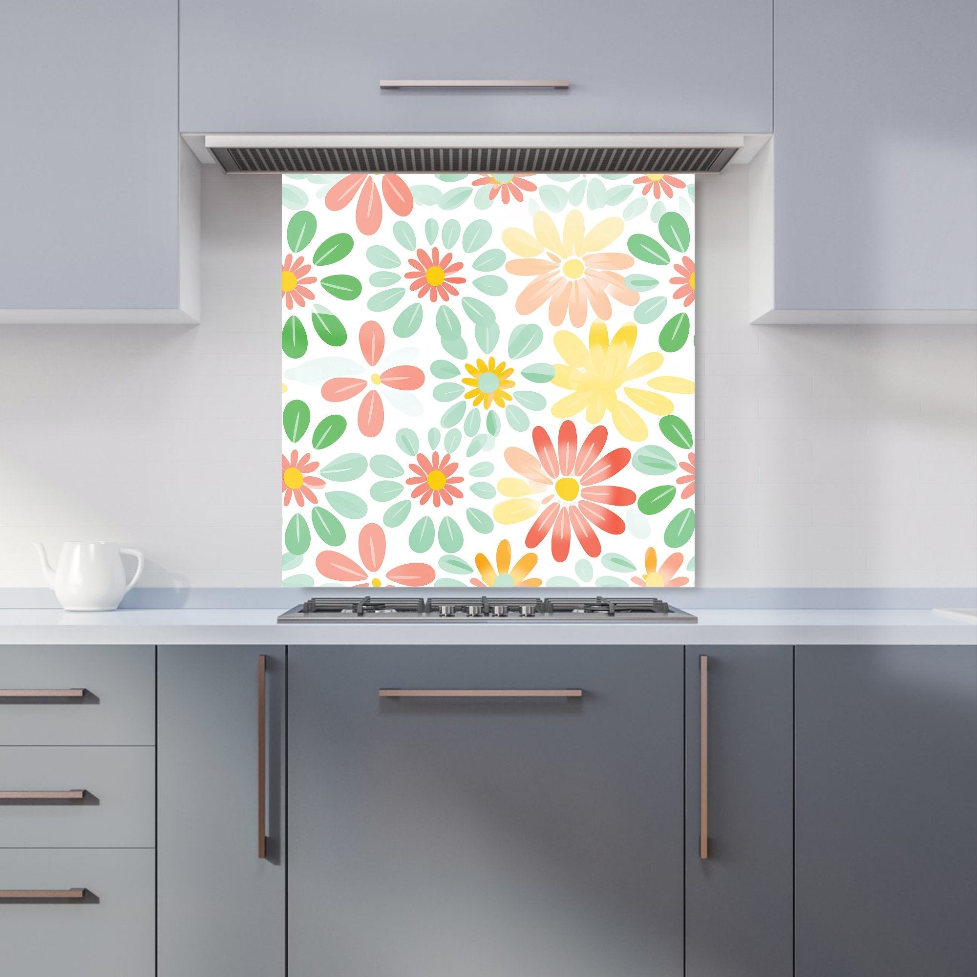 Green and Yellow Flowers Kitchen Splashback