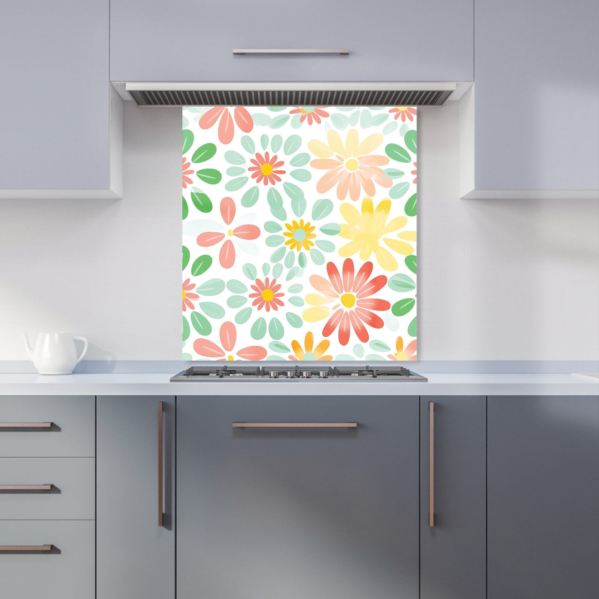Green and Yellow Flowers Kitchen Splashback
