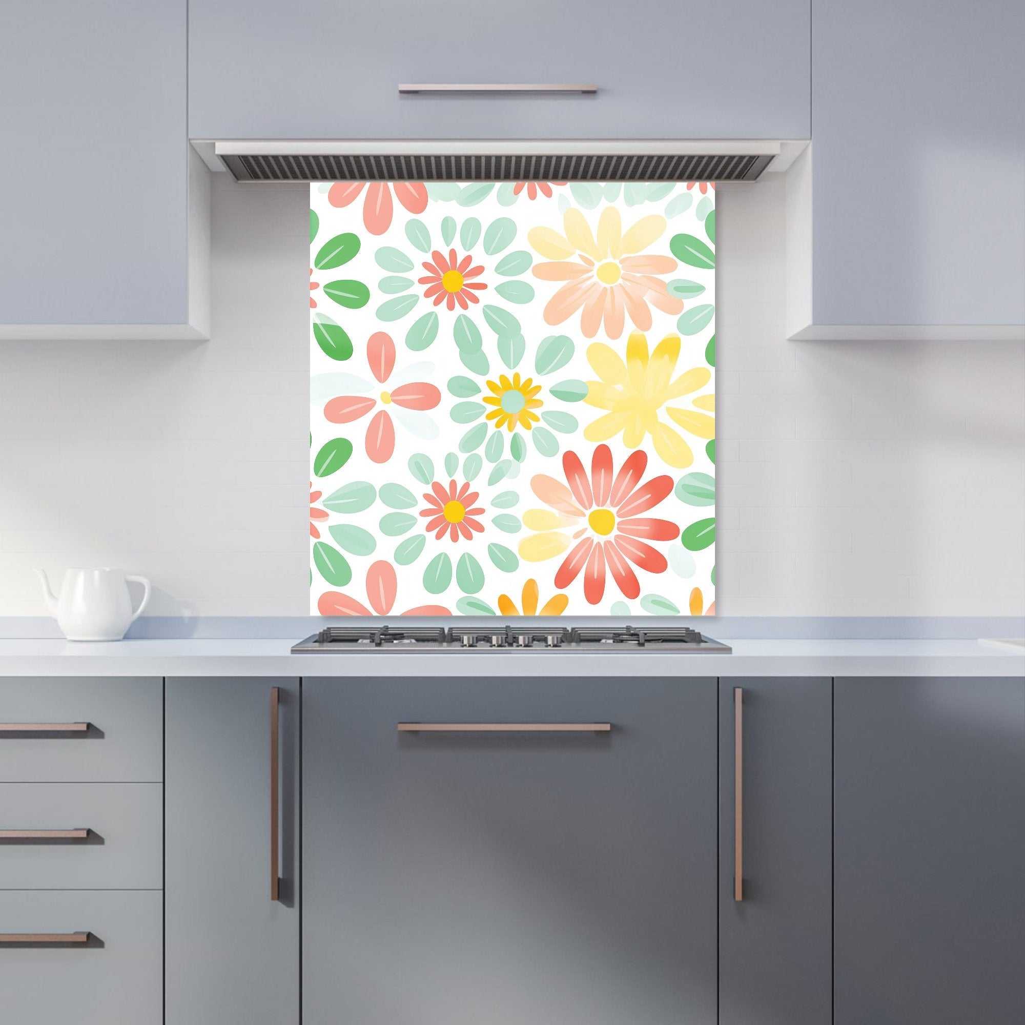 Green and Yellow Flowers Kitchen Splashback