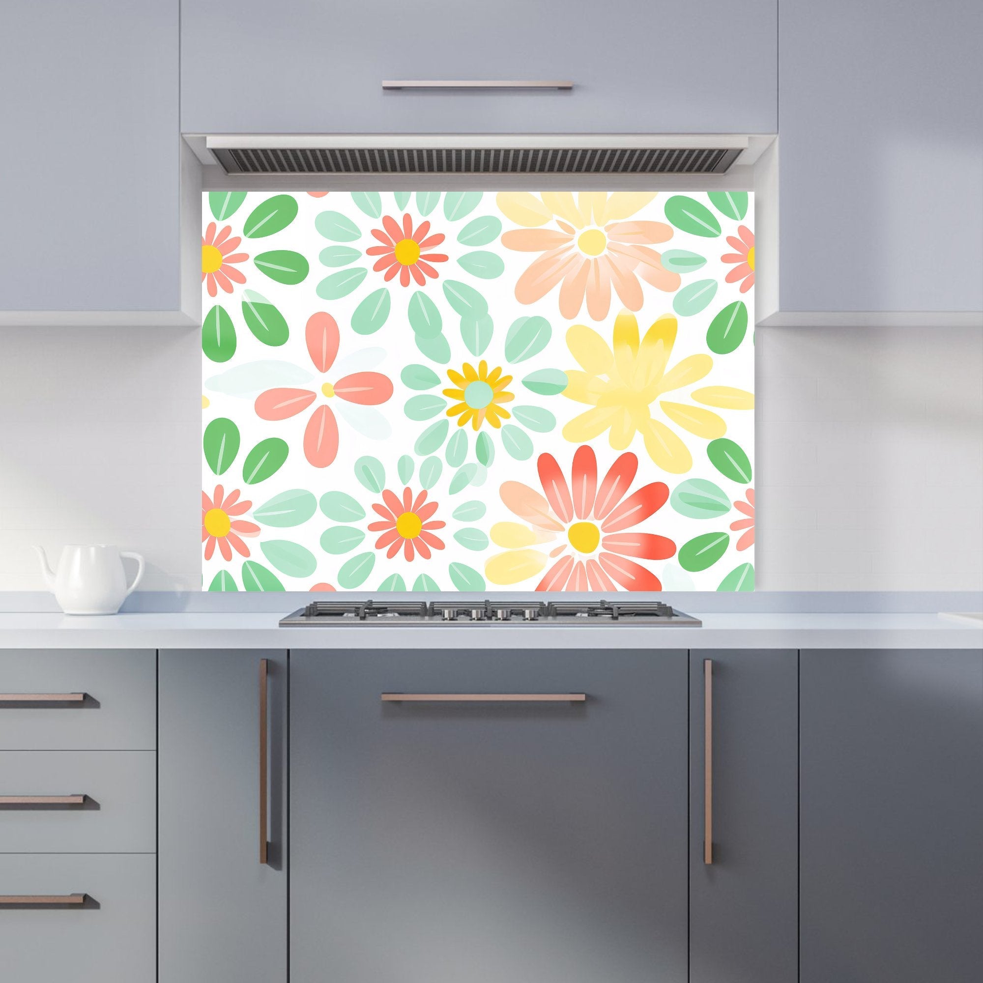 Green and Yellow Flowers Kitchen Splashback