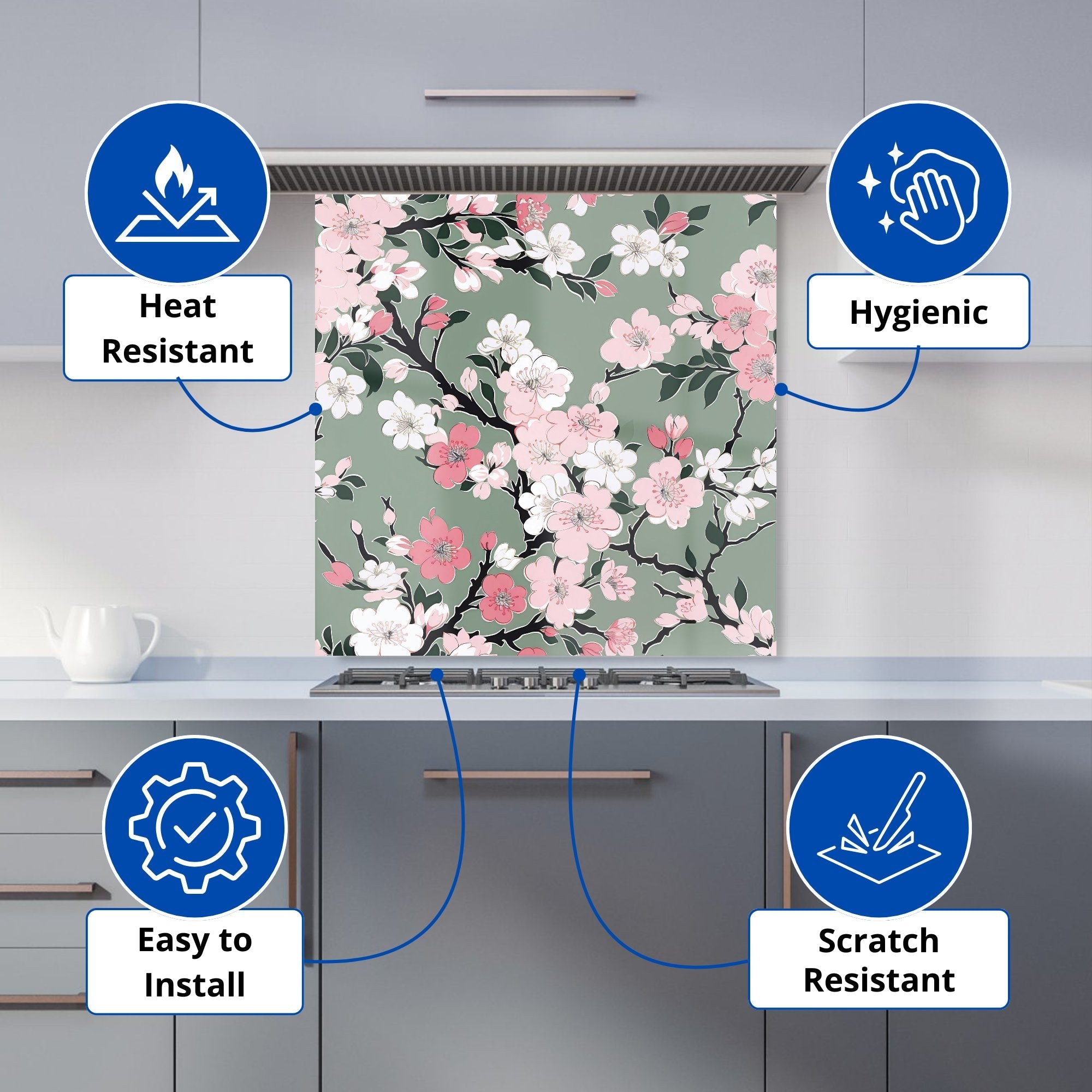 Pink Floral Abstract Pattern Kitchen Splashback