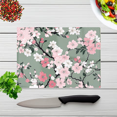 Pink Floral Abstract Pattern Glass Chopping Board