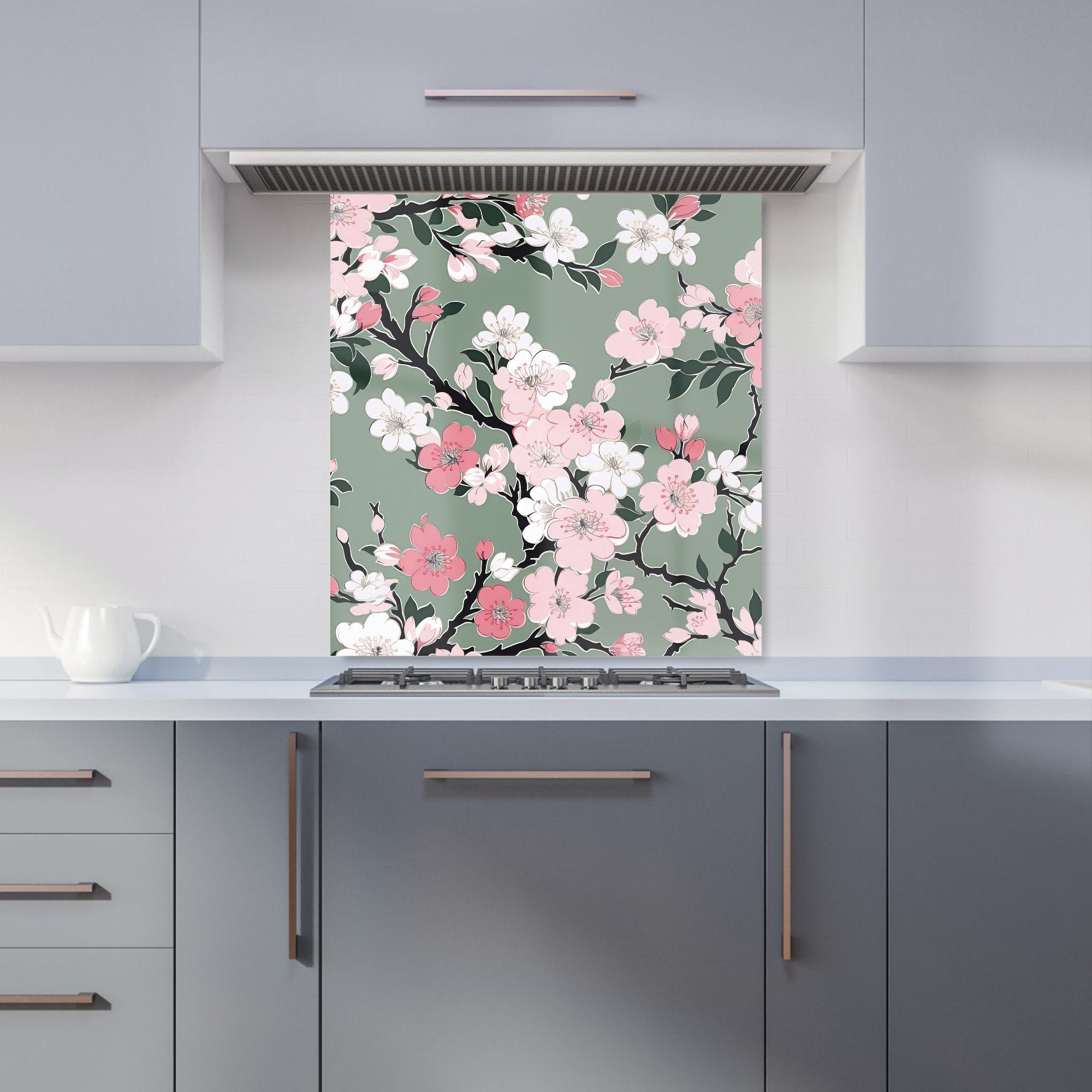 Pink Floral Abstract Pattern Kitchen Splashback