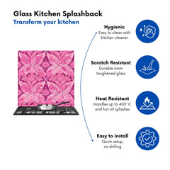 Pink Abstract Floral Design Kitchen Splashback