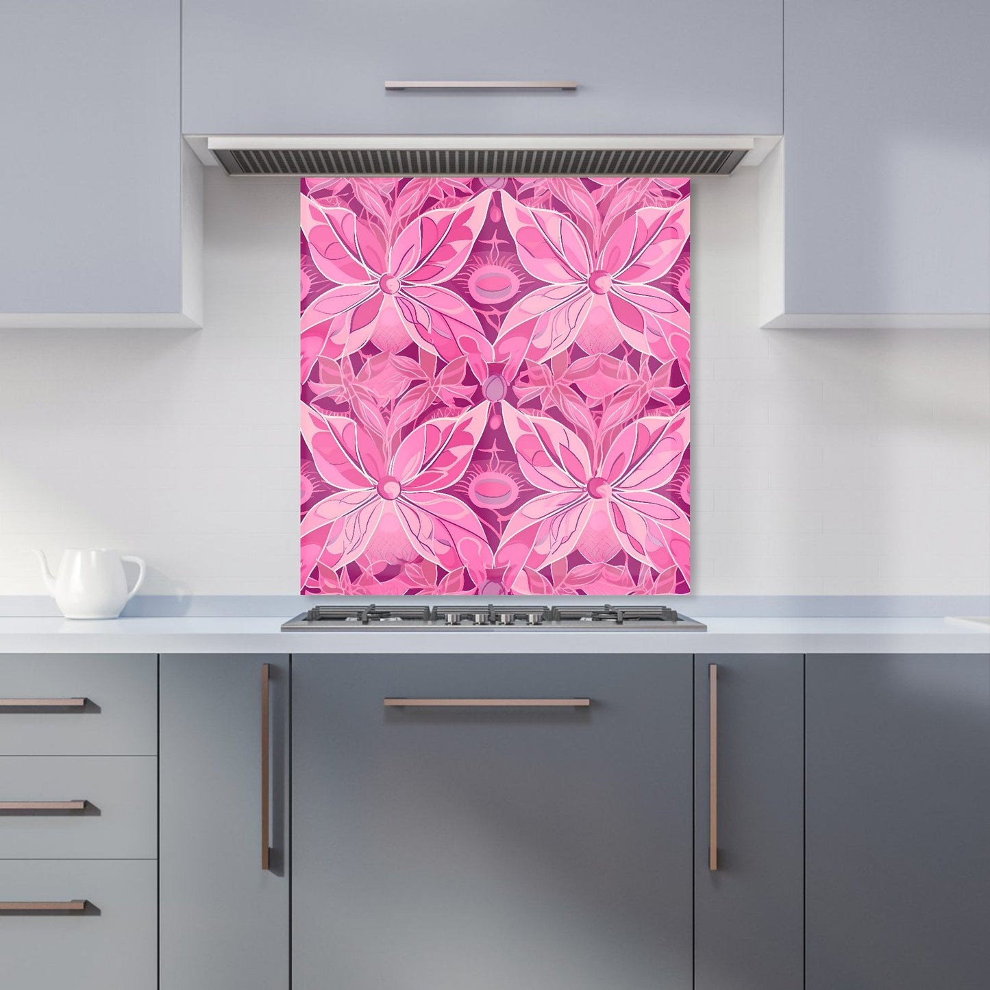 Pink Abstract Floral Design Kitchen Splashback