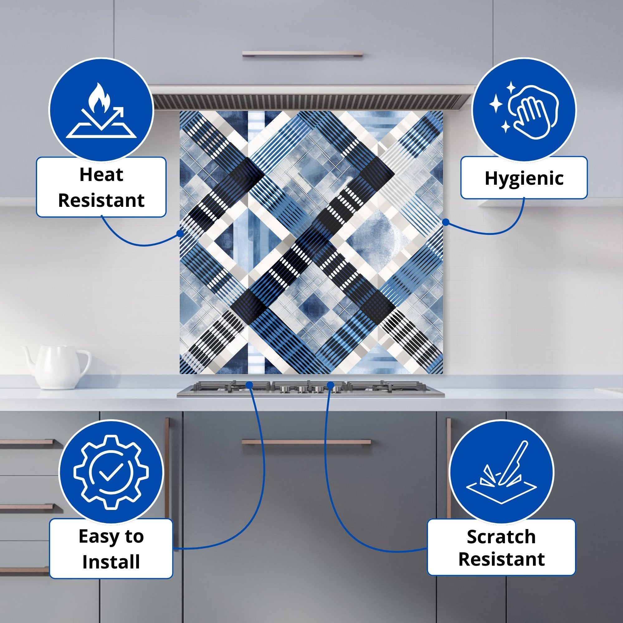 Checkered Square Black And Blue Kitchen Splashback