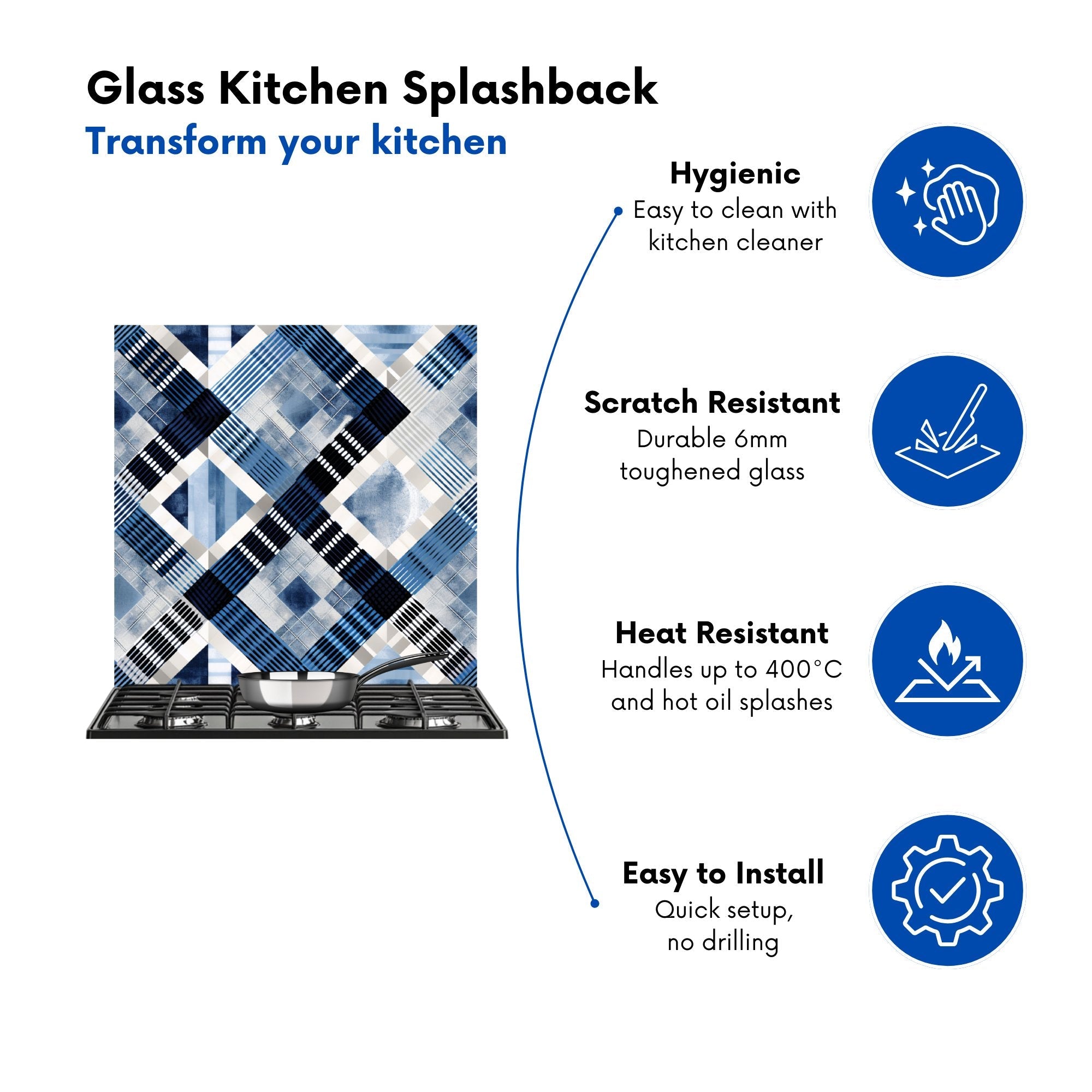 Checkered Square Black And Blue Kitchen Splashback