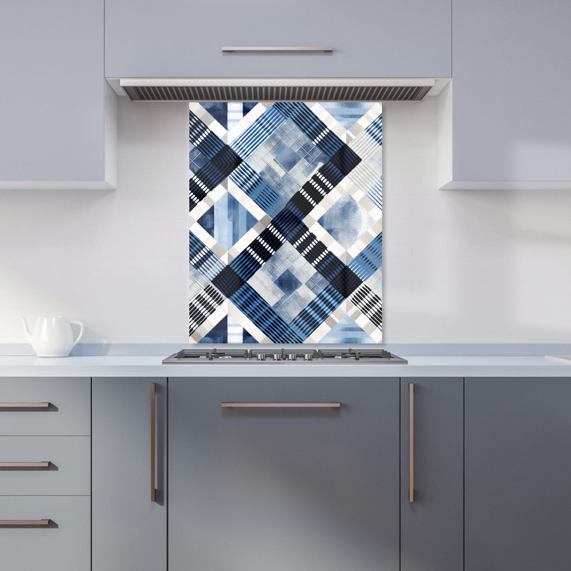 Checkered Square Black And Blue Kitchen Splashback