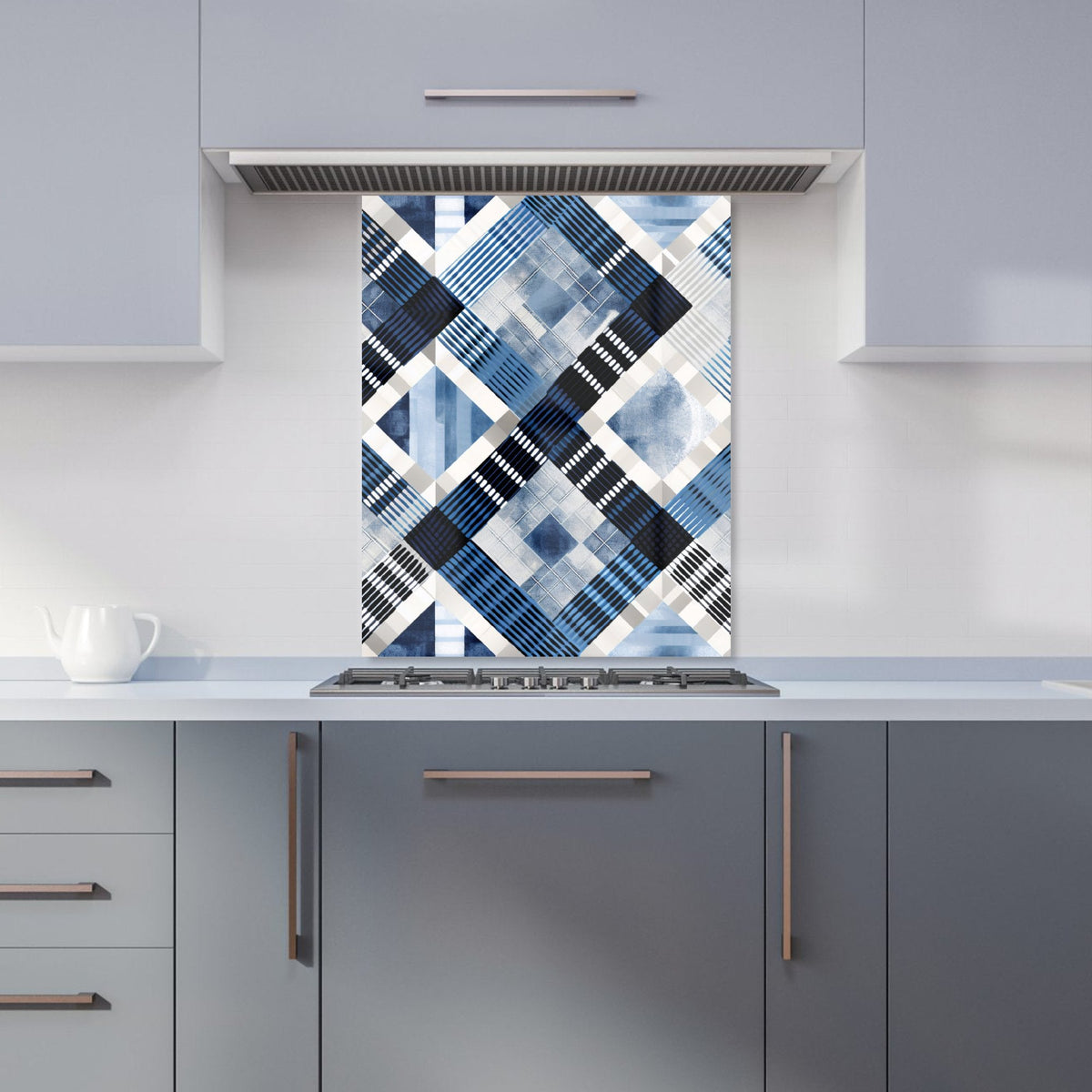 Checkered Square Black And Blue Kitchen Splashback