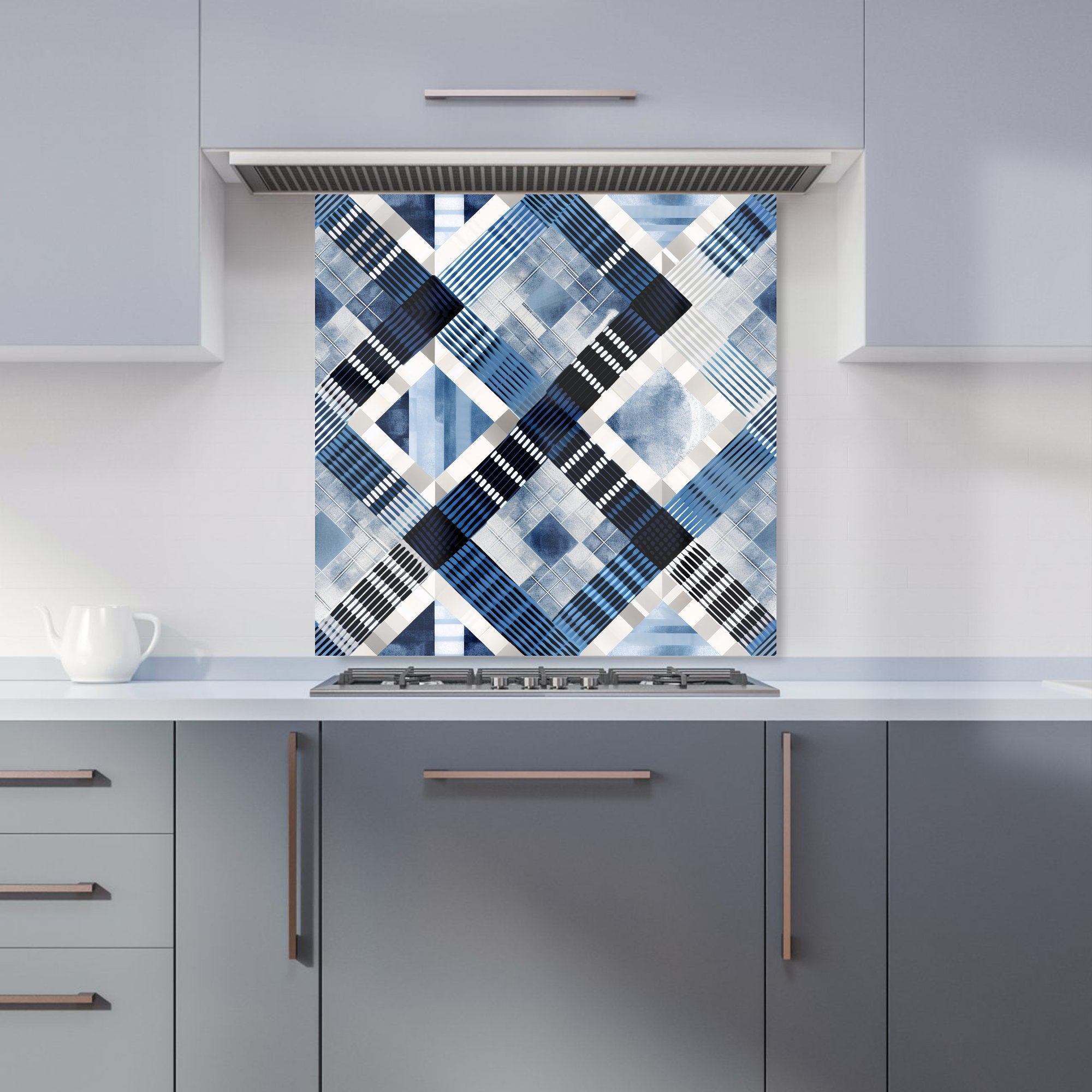 Checkered Square Black And Blue Kitchen Splashback