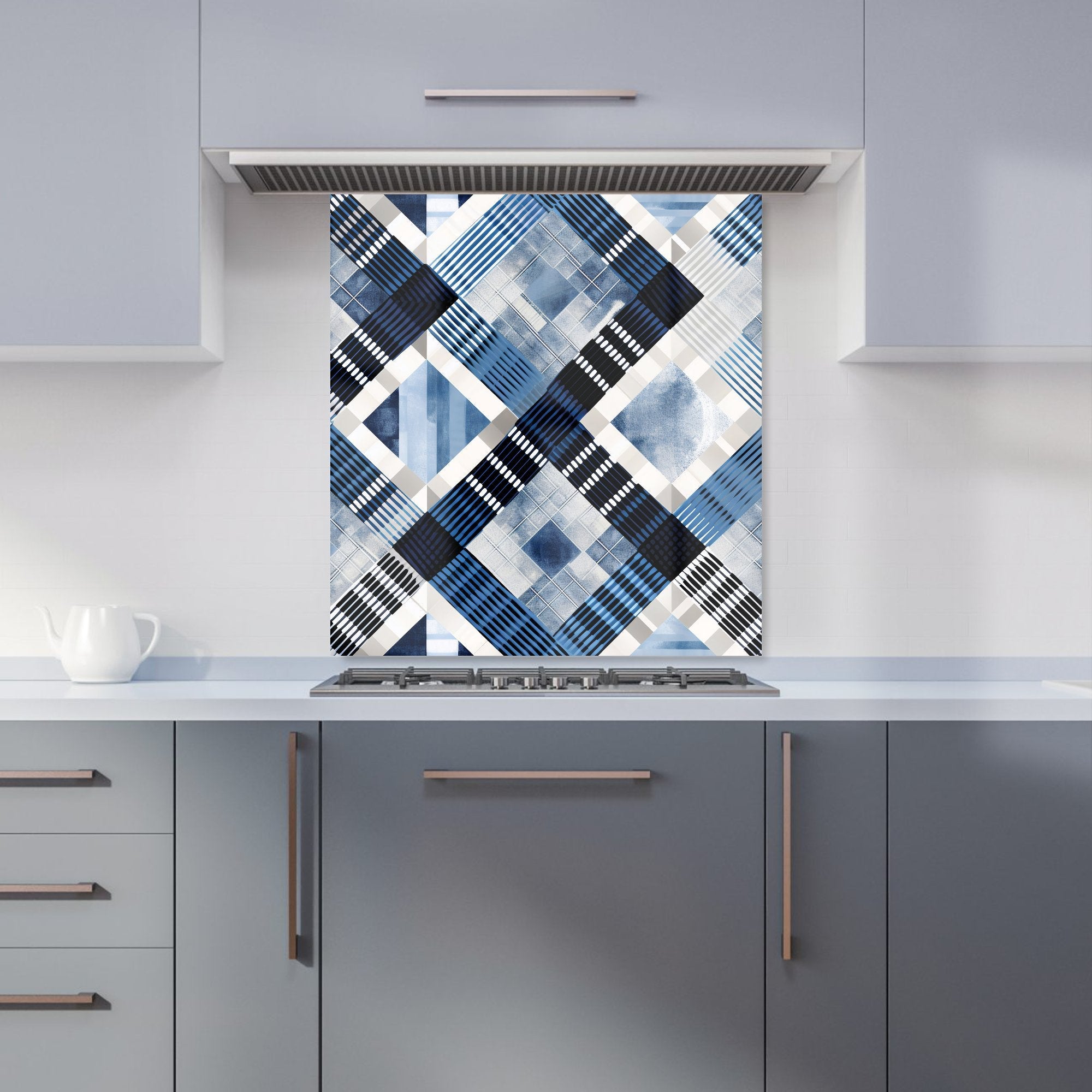 Checkered Square Black And Blue Kitchen Splashback